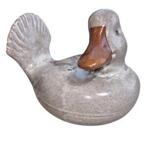 Vintage Italian Stoneware Pottery Glazed Ceramic Duck Sculpture Marked Italy